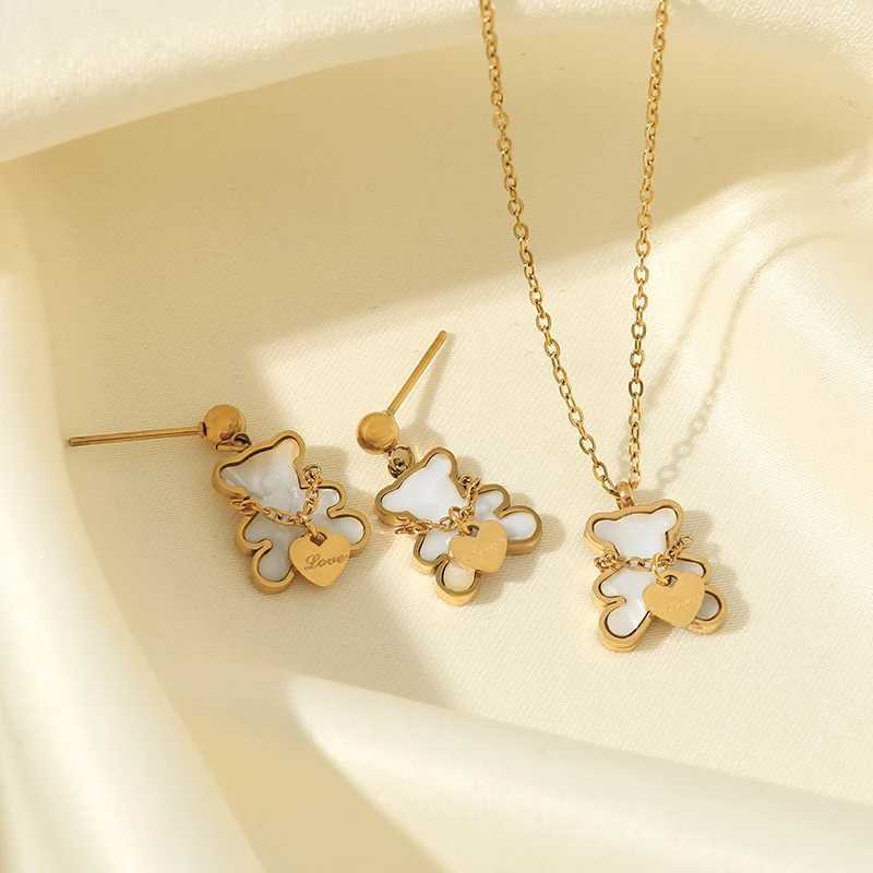 EILIECK 316L Stainless Steel Star Flower Bear Necklace Earrings For Women Girl New Trendy Waterproof Jewelry Set Party Gift Z250607