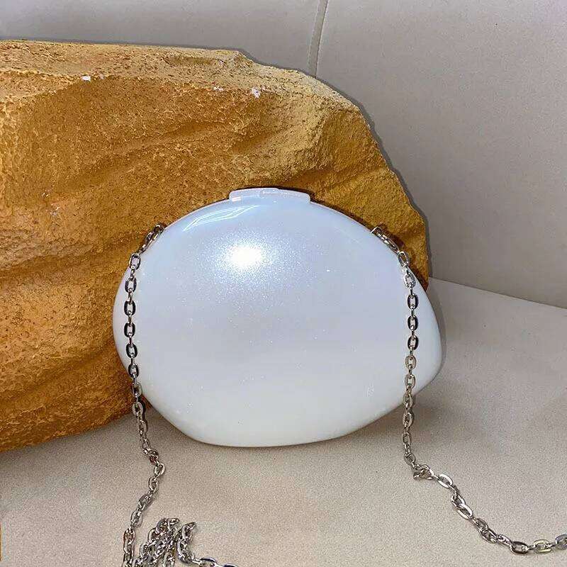 Egg Shape Clutch Bag Acrylic Women Wedding Evening Denner Party Cute Ivory Pearl Color Purse Handbags Summer New 2025 Ins