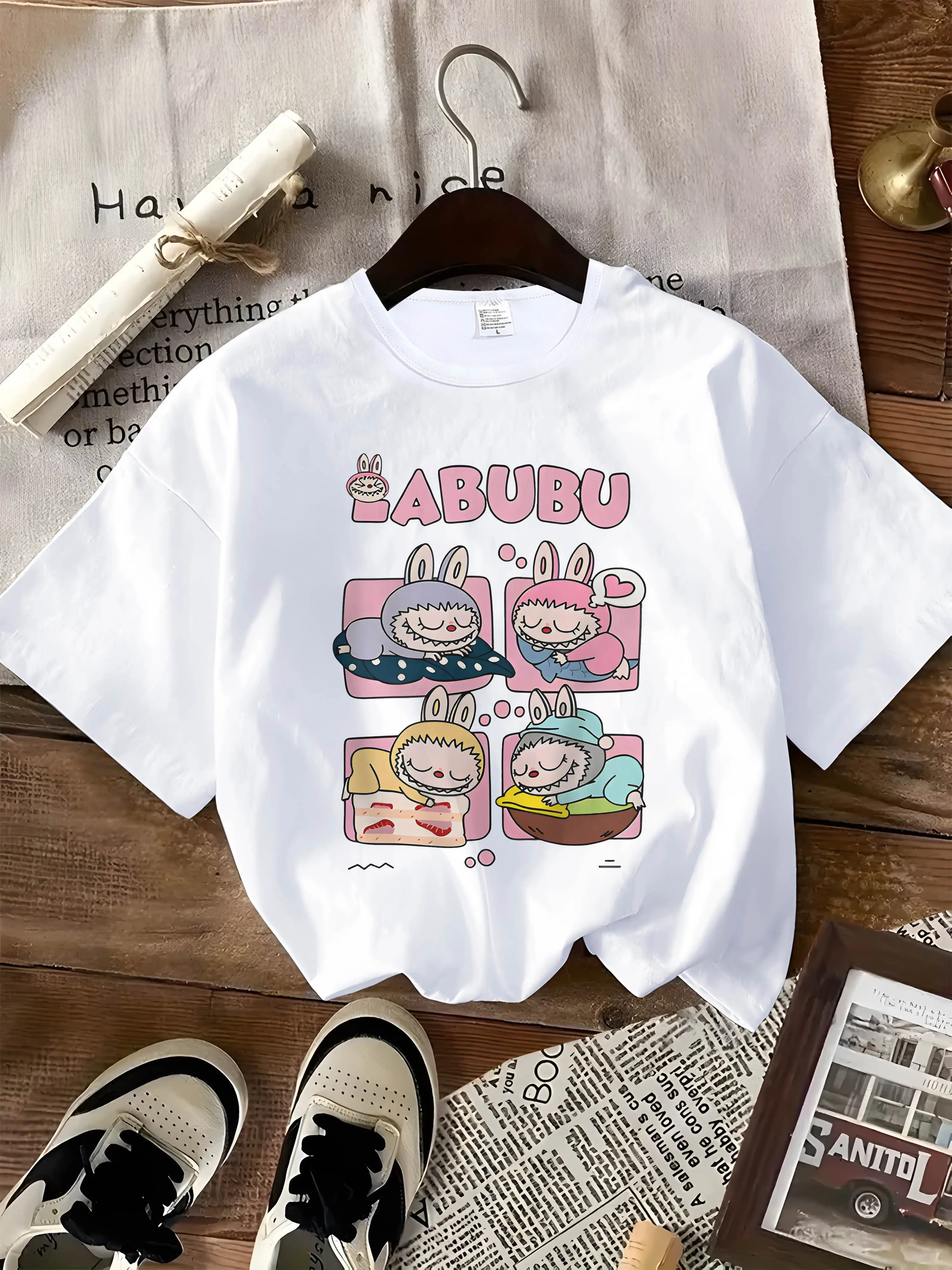 Labubu Anime Graphic Print Designer T-Shirt Short Sleeve Crew Neck Casual Top for Summer Spring Women'S Clothing 2025 New