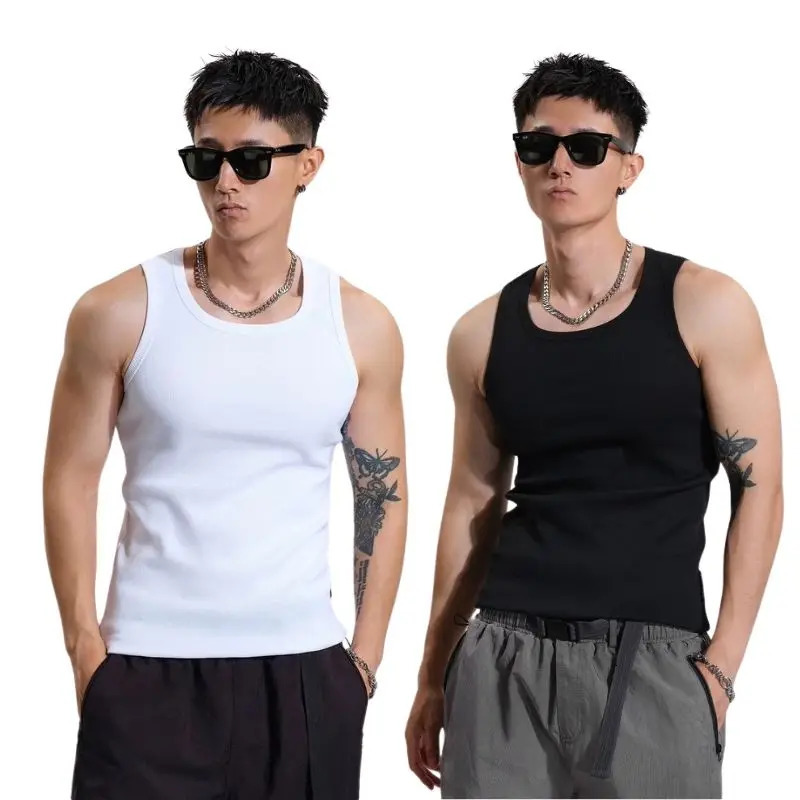 Summer Solid Square Neck Tank Top Cotton Black White Gray Women Men Plus Size Clothing Singlets Sleeveless Fitness Vest 250527