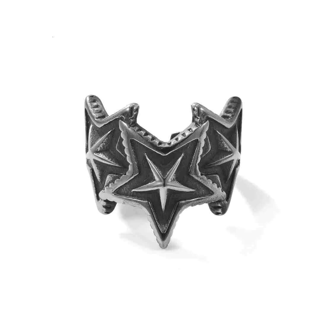 Pentagram Star Ring Retro Trend Ins Fashion Personalized Openings Stainless Steel Punk for Men Women for Wedding Engagement Gift