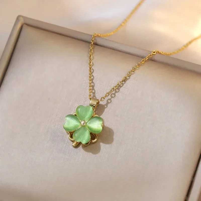 Stainless Steel Green Necklace Earrings Ring for Women New Gold Color Zircon Opal Stone Jewelry Gift Z250607
