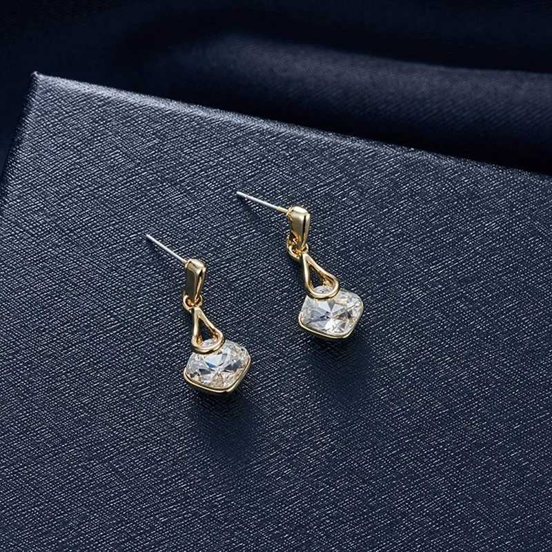 Fashion Women Water Drop Pendant Square Rhinestone Ear Stud Earrings Necklace Lady Jewelry Set Z250607