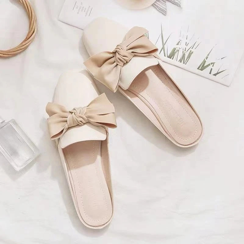 Pearl With Bow Sandals Outside Woman Slippers Low Heel Slides Summer 2025 Shoes for Women Liquidation Footwear Wholesale 250603