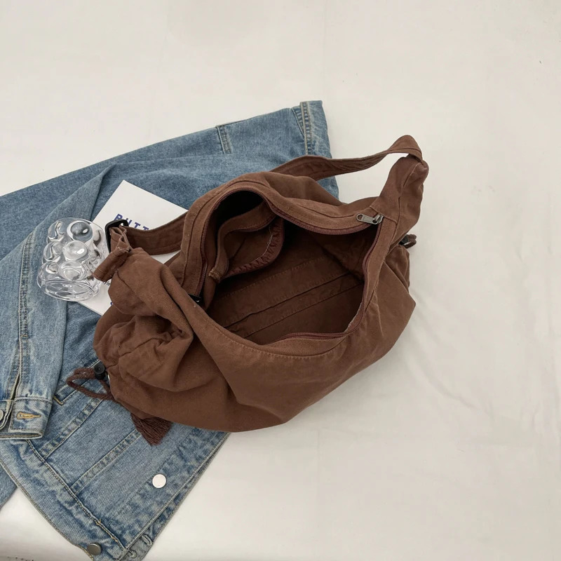 Large Capacity Canvas Shoulder Bag For Women College Student Book Bag Fashion Travel Shopping Crossbody Bag School Messenger Bag 250606