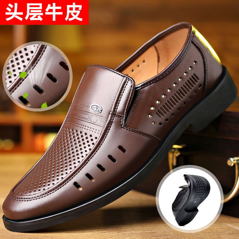 Plus Summer Breathable Hollow Out Extra Large Shoes Men's Genuine Leather White Business Size 47 Sandals