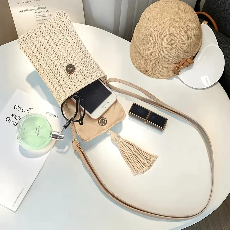 Beachside Mobile Phone Bag and Coin Tassel Woven Womens Mini Shoulder Crossbody Bag Very Suitable for Daily Travel Shoppin 250606