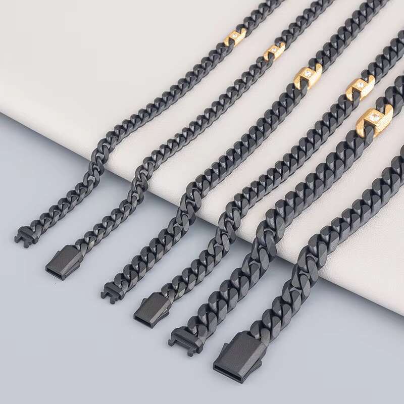 Men's Hip Hop Style 925 Silver Black Gold Plated Diamond Pendant Necklace 925 Silver Miami Sandblasted Black Cuban Linklace