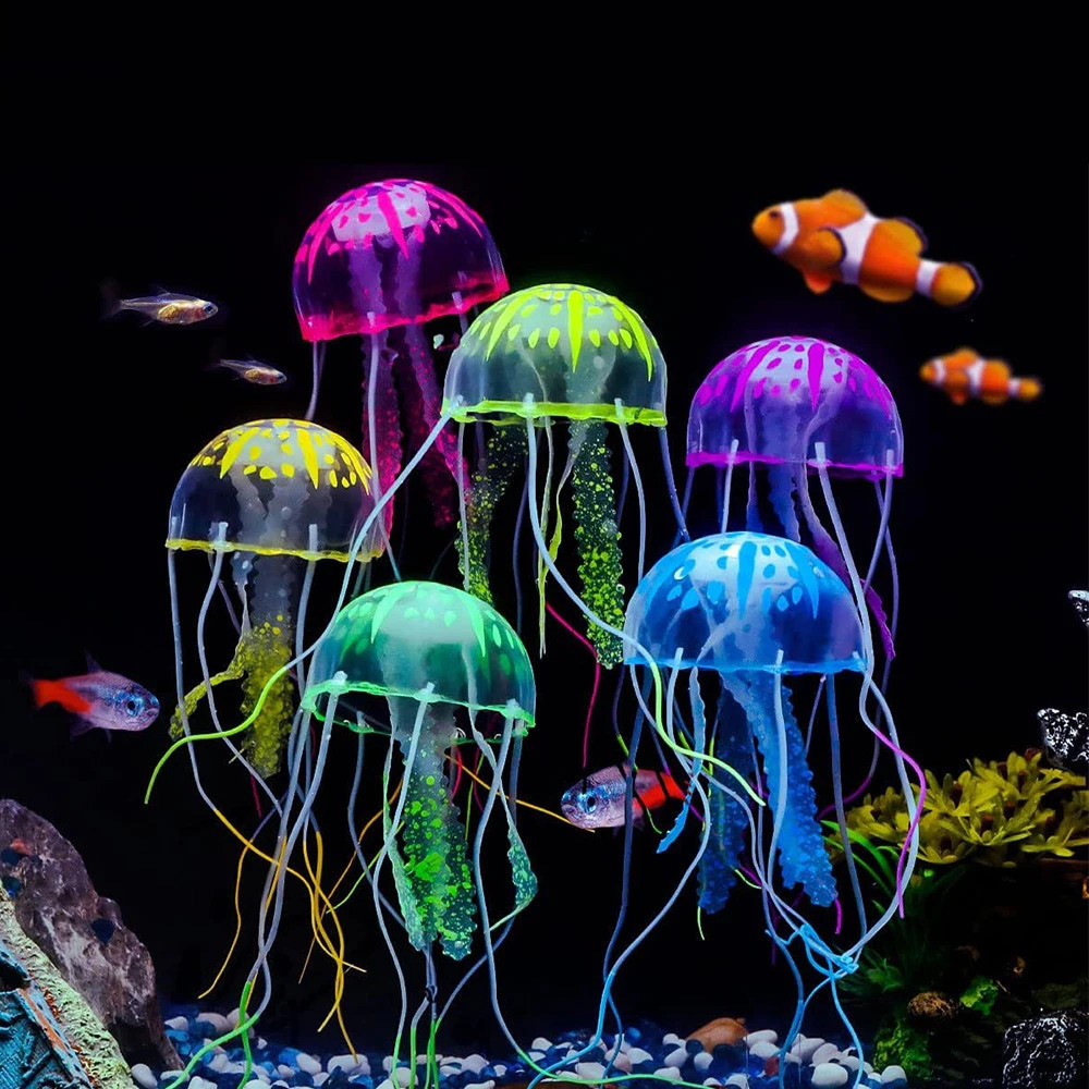 Colorful Artificial Glowing Effect Silicone Vivid Jellyfish Fish Tank Aquarium Decor Submarine Ornament Decoration Aquatic Pet 250604