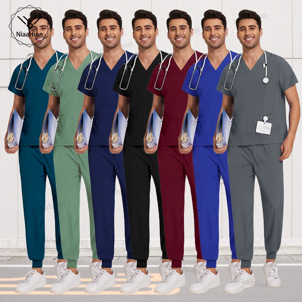 Scrubs Men Women Wholesale Uniforms Jogger Set Nurses Accessories Dental Clinic Pet Grooming Scrub Top Pants Sets 250603