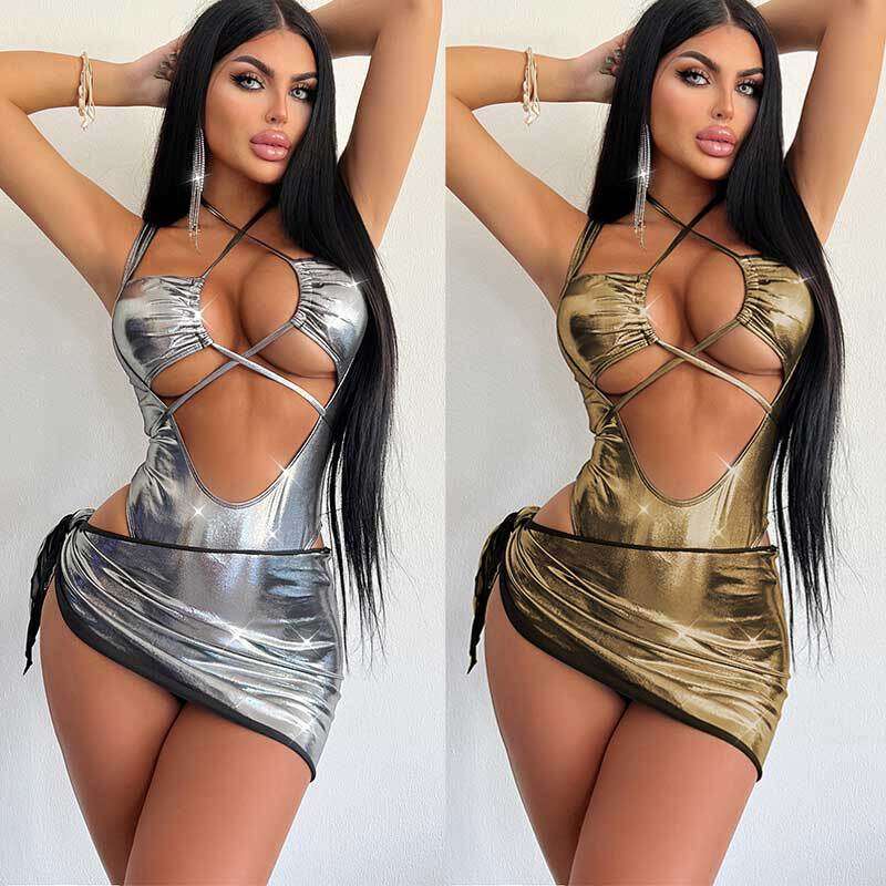 High-End Electro Music Festival Swimsuit with Skirt Set Sexy Hot Girl Tie One-Piece Manufacturer 2025 New Casual Versatile Fashion Clothing