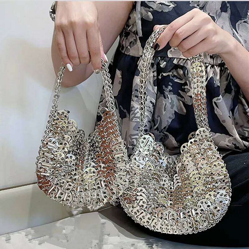 Fashion Sier Metal Sequins Women Shoulder Bags Designer Metallic Chains Crossbody Bag Evening Party Small Purses 2023