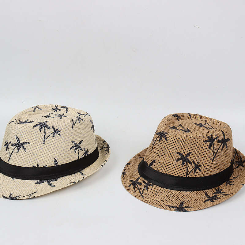 Beach Style Travel Sun British Summer Women's Maple Leaf Print Paper Straw Jazz Hat designer bag