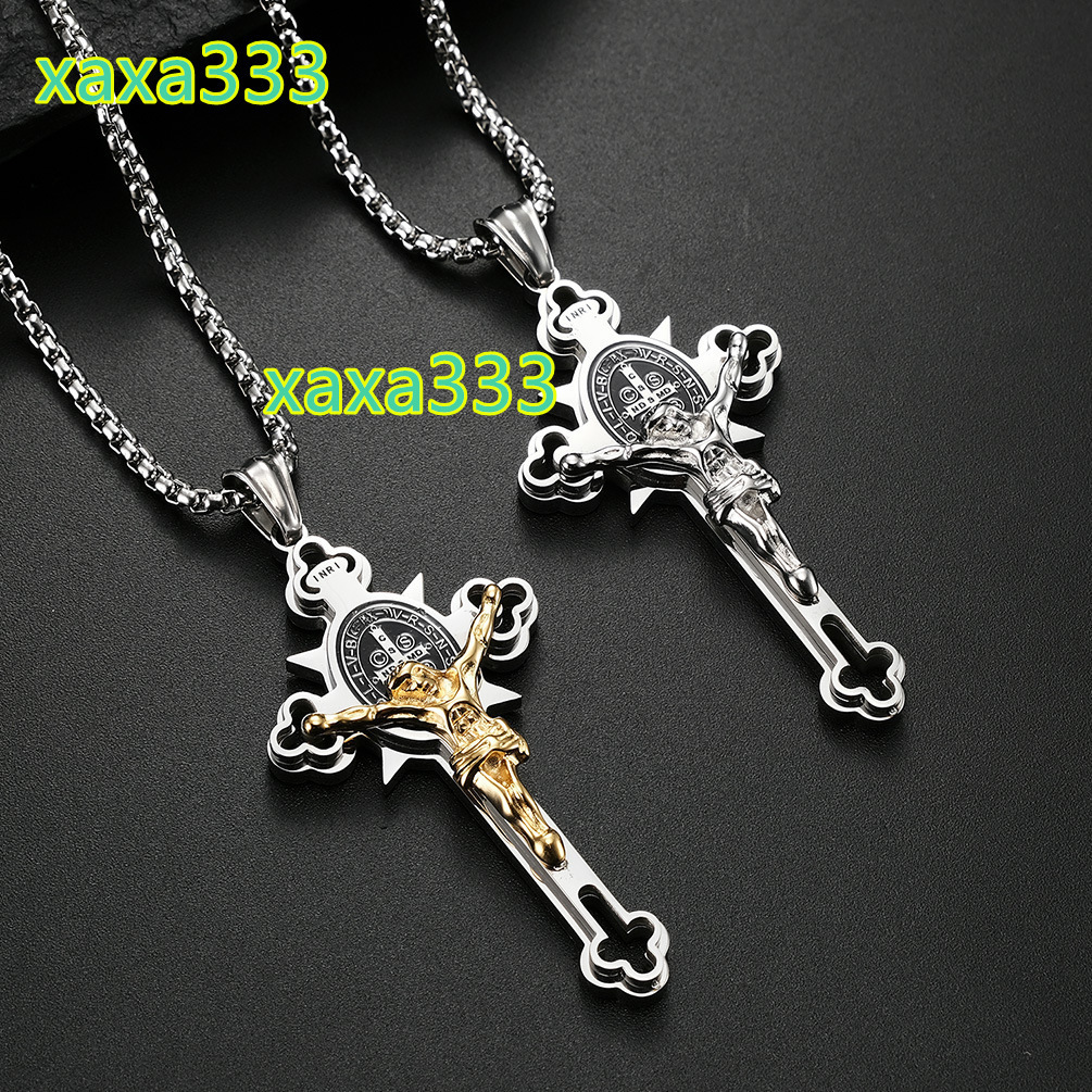 Wholesale High Quality Titanium Steel Cross Necklace Retro Personality Religious Jesus Pendant Necklace for Men