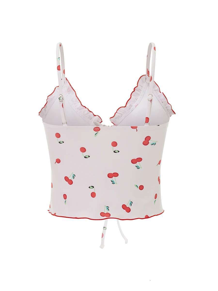 Womens Floral Print Ruffle Off Shoulder Bikini Top Tie Front Sleeveless Swimsuits Top Only No Bottom Bathing Suit Top