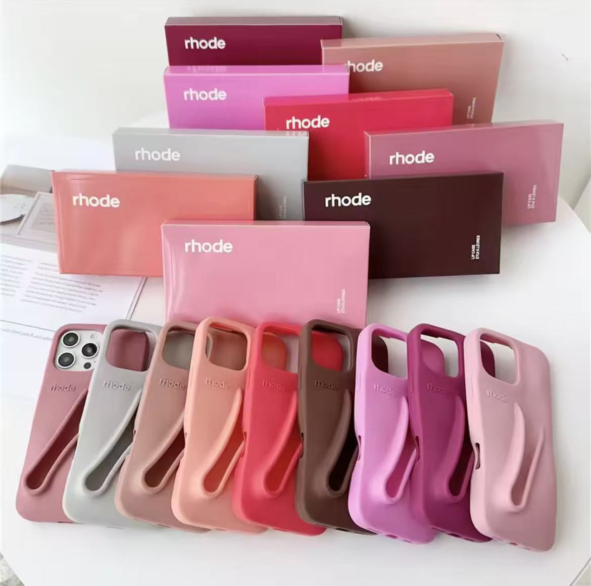 Luxury Rhode Premium Silicone Case Set For IPhone16E 16 15 Plus 14 13 12 11 Pro Max With Box Lipstick Bracket Protect Back Cover