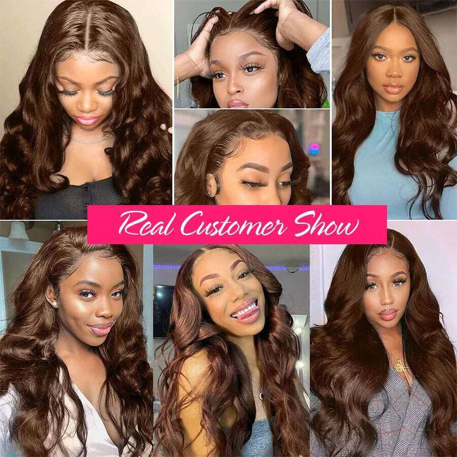 NAMM Chocolate 13x4 Front Wig Brazilian Pre Plucked 13x6 HD Lace Frontal Dark Brown Body Wave Human Hair Closure Wigs