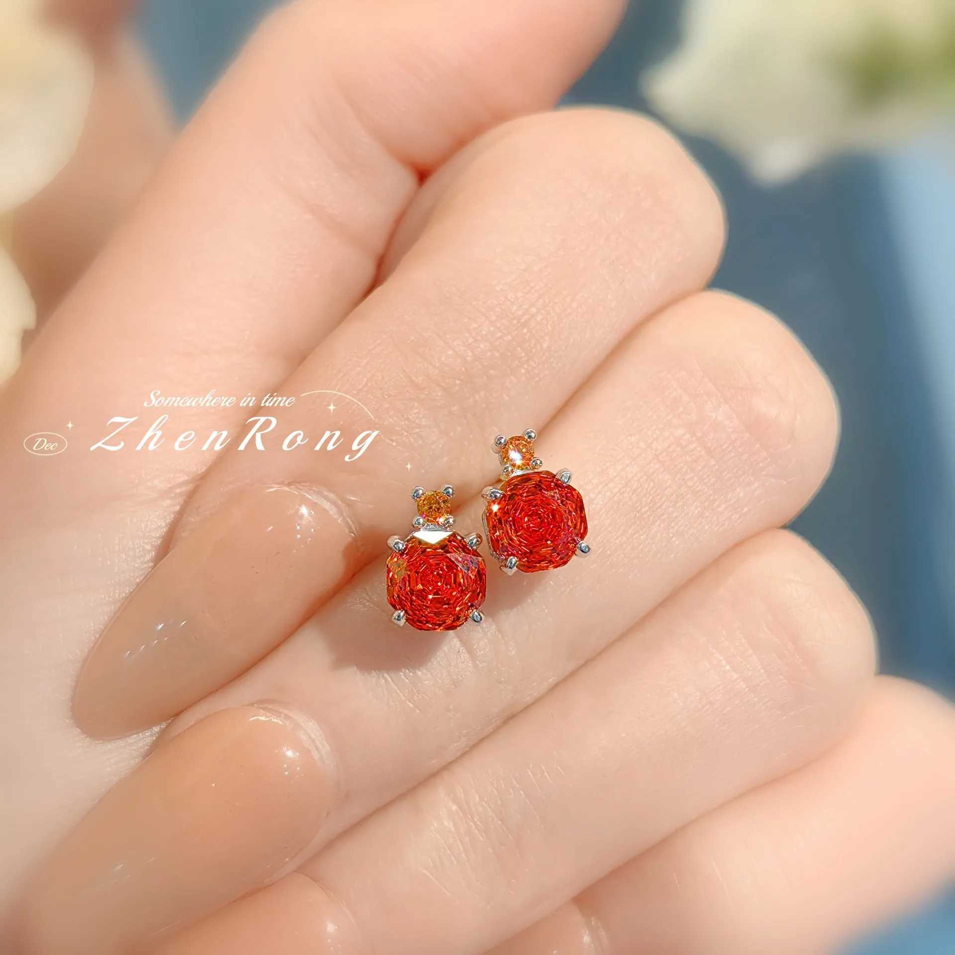 New Rose Cut Dream Color Zircon Crystal Pendant Necklaces Stud Earrings Rings For Women Fashion Luxury Female Jewelry Sets Z250607