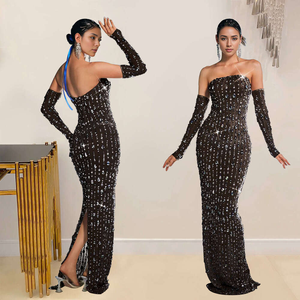 European and American Fashion Women's Rhinestone Off-Shoulder for Banquet Dinner Party Gown Long Dress 2025 New Elegant Unique Clothing