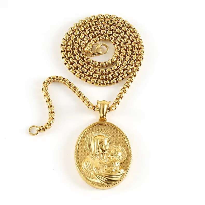 Ganku Vintage Trend Stainless Steel Virgin Mary Necklace Hip Hop Cross Pendant for Men Women Gold Plated for Parties Gifts