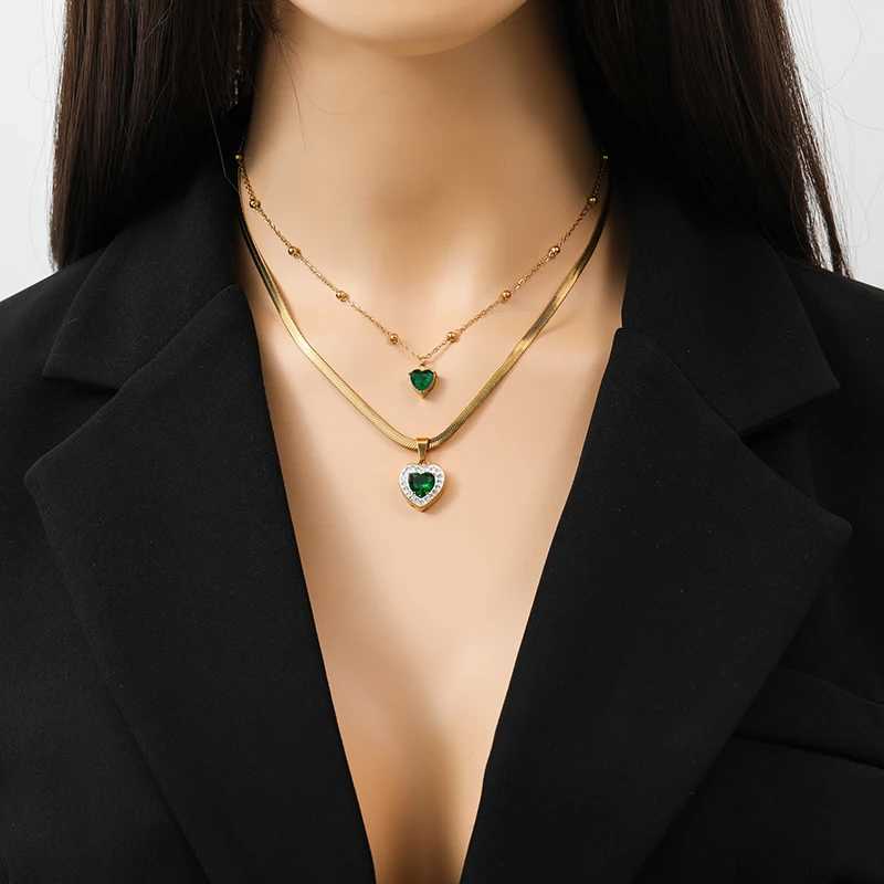 EILIECK 316L Stainless Steel Heart Shaped Green Zircon Pendant Necklace Earrings For Women Girl Fashion Waterproof Jewelry Set Z250607