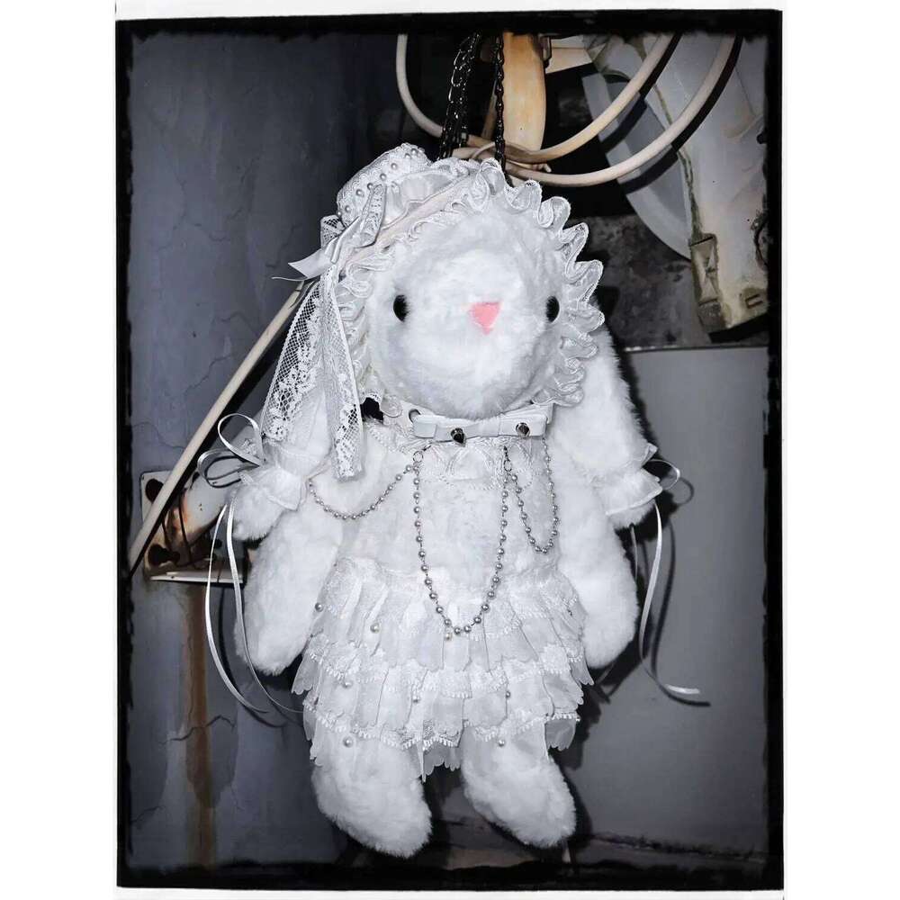 MBTI Bunny Shoulder For Women Cute Plush White Fluffy Y2k Chains Gothic Crossbody Bag Lace Kawaii Lolita Jk Female Handbag