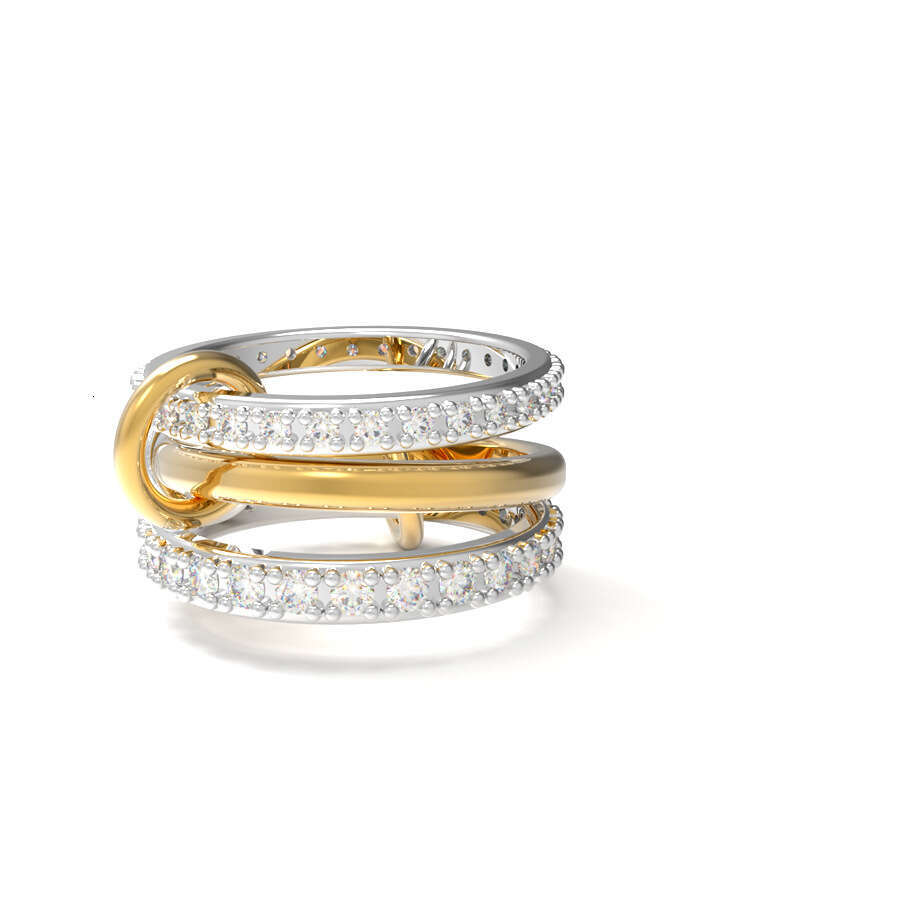 2025 New Copper Material Interlocking Cubic Zirconia Ring Two-tone Multi-element with gift box