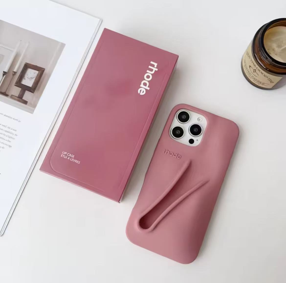 Hot Rhode Lip Gloss Silicone Phone Case for iPhone 11 12 13 14 15 16 Pro Max 16E Cases With Box Lip Gloss Holder Lipstick Design