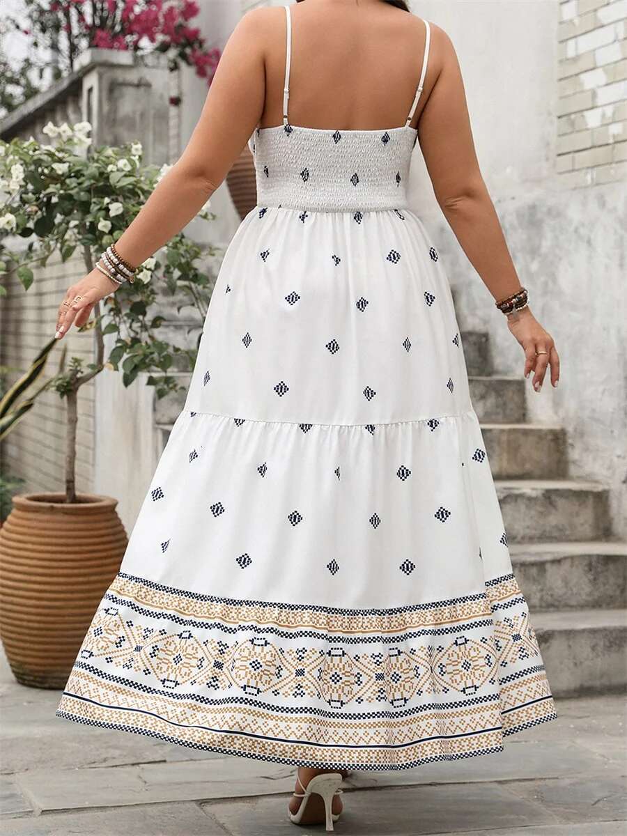 Womens Plus Size Maxi Dress Floral Print Sleeveless Spaghetti Strap Wrap V-neck Long Flowy Summer Dress Beach Party Dress