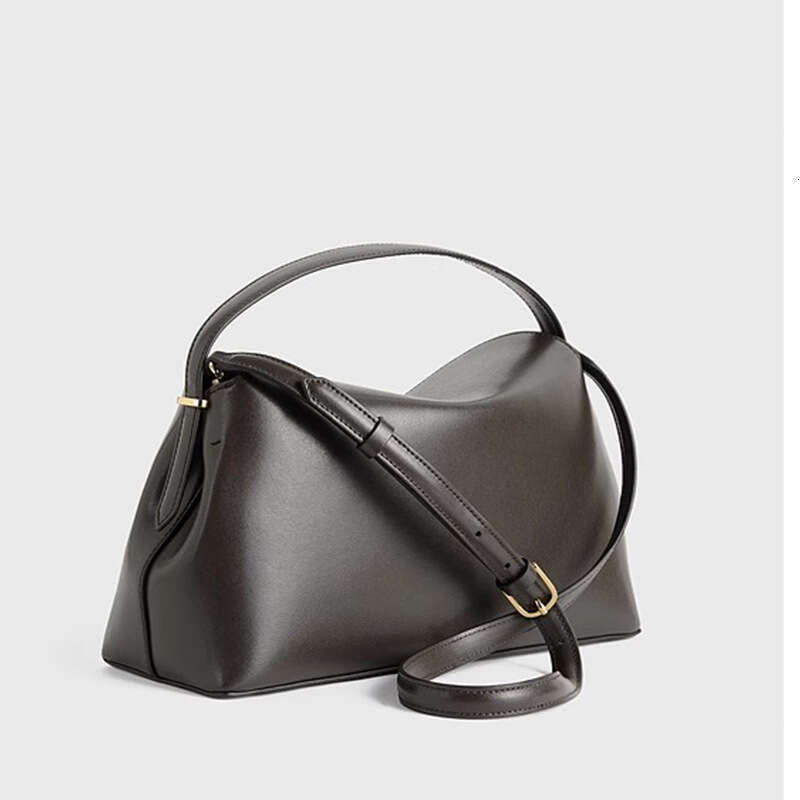 Design Sense Women's Autumn Winter Bark Brown T-shaped Lock Texture Leather Clutch Shoulder Bag 2025 New Elegant Unique Style