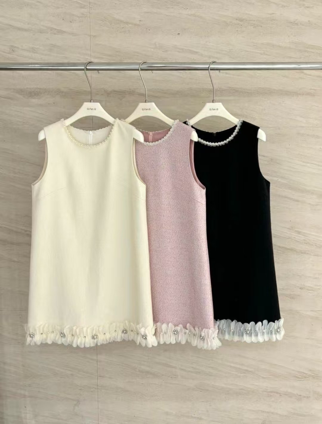 HH6100 Summer new style daughter celebrity dress female beaded petal loose vest skirt A-line short skirt