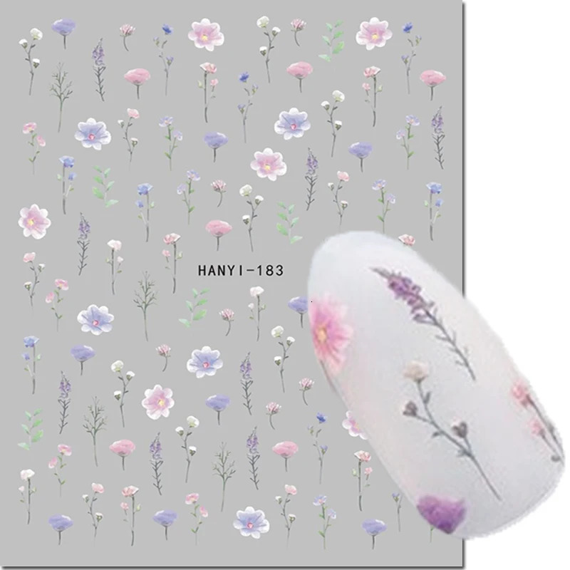 3d Nail Art Decals Purple Pink Dry Botanical Flowers Adhesive Sliders Stickers For Tips Decoration 250605