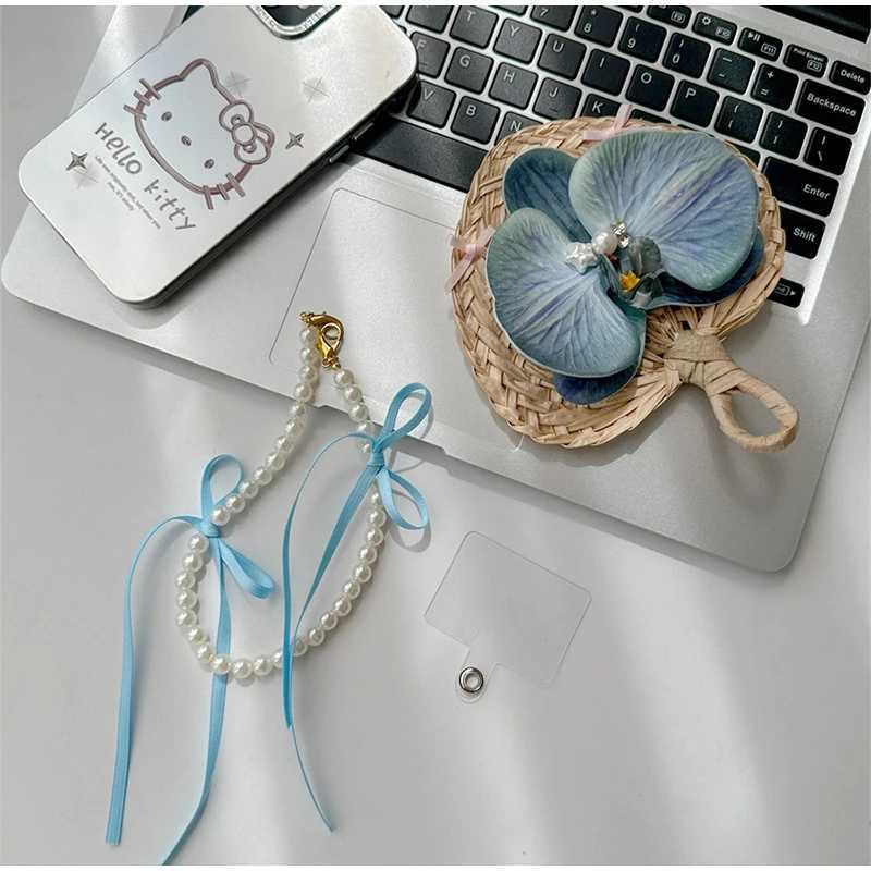 Creative Handmade Mini Cattail Leaf Fan Bag Charm Japanese Girl Pearl Bow Bag Accessories Suitable For Bags Phones Key Chains XJ250607