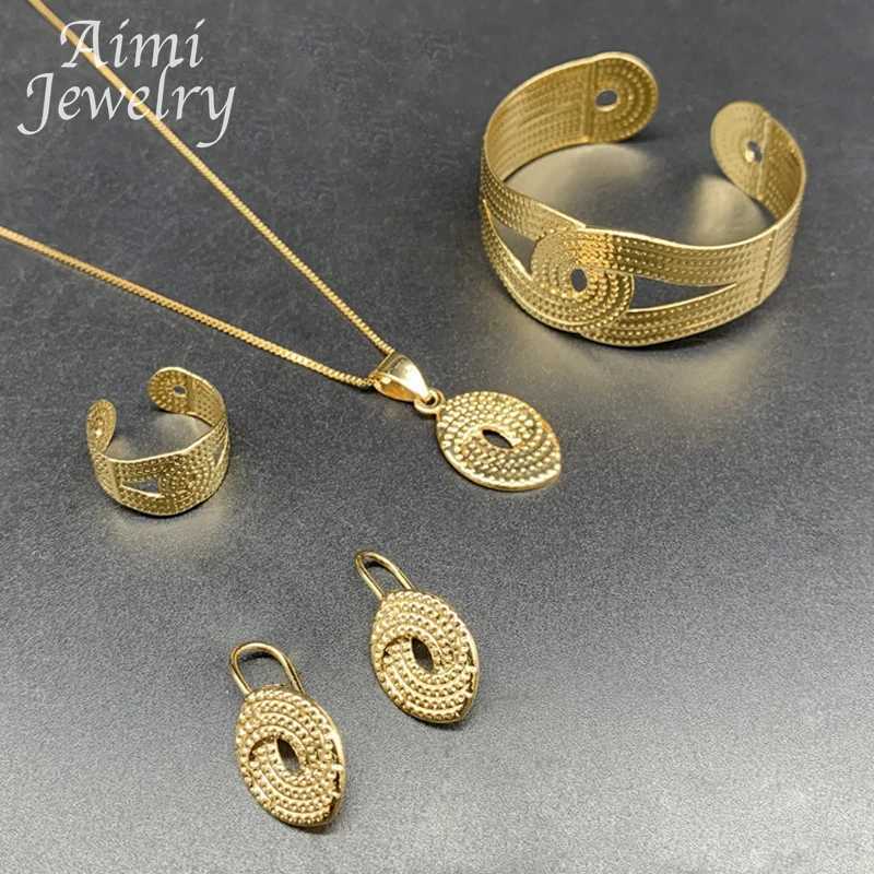 Chirlren 4Pcs Vintage 18K Gold Plated Jewelry Set for Girls Necklace Earring Ring Italian Classic Wedding Party Gifts Z250607