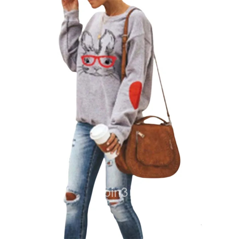 Easter Egg Print Womens Loose Fit Pullover Sweatshirt with Long Sleeves and Round Neck for Casual Autumn Wear