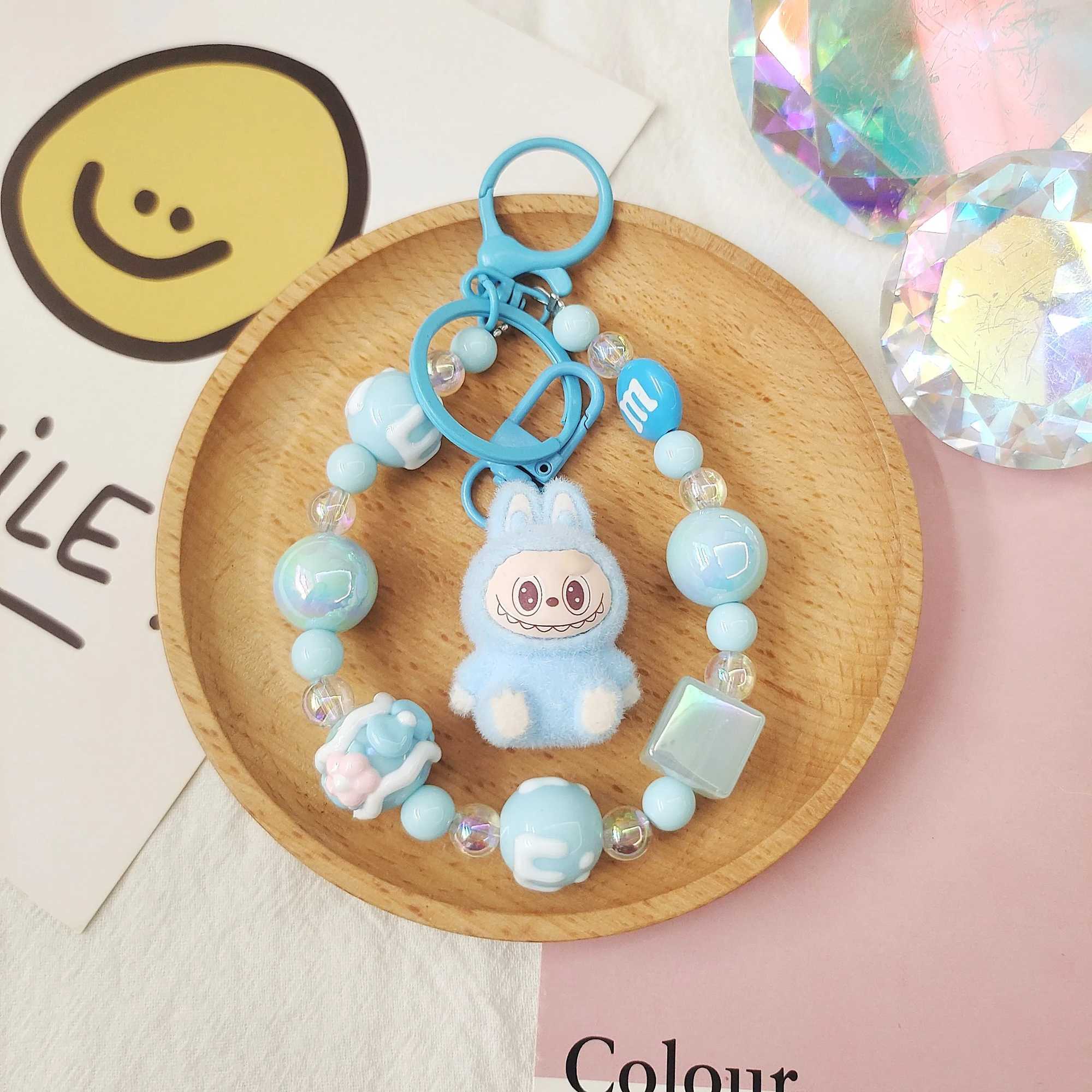 Labubu Keychain Creative Bead Jewelry Resin Cartoon Backpack Pendant DIY Couple Accessories Decoration Holiday Children Gifts XJ250607