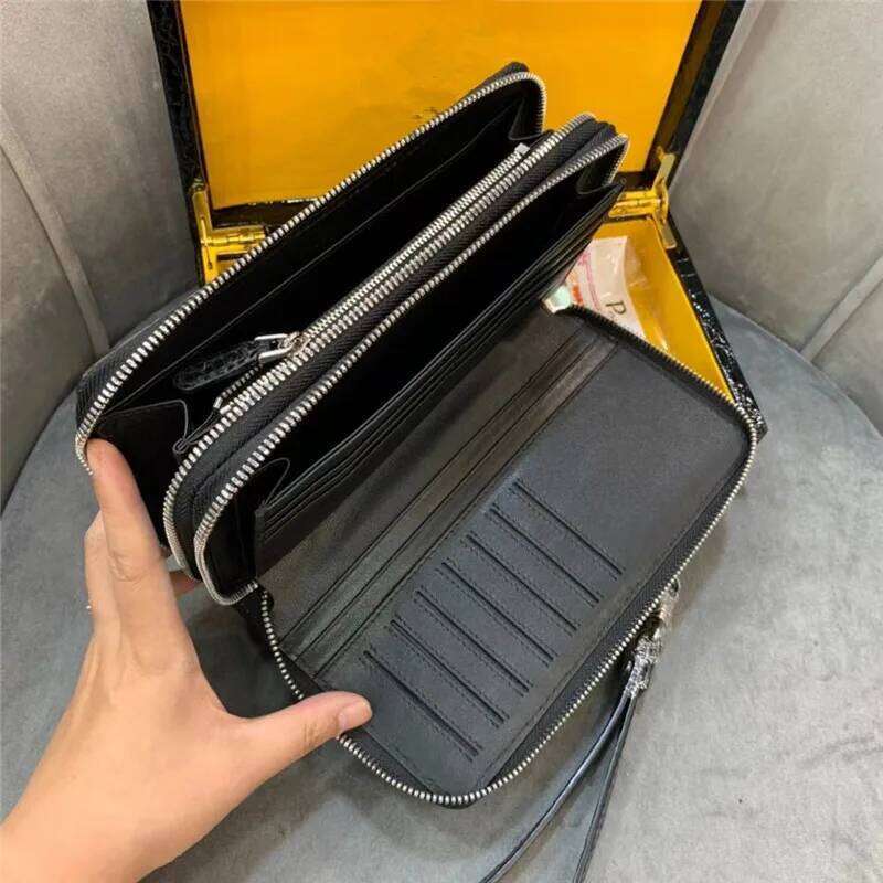 Authentic Crocodile Skin Businessmen Long Organizer Wallet Wristlets Clutch Bag Genuine Real Alligator Leather Male Card Purse