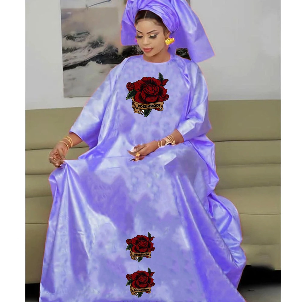 Bazin Dresses For Women African Traditional Evening Gowns Clothing For Party And Wedding Basin Riche Cloth Robe With Headscarf 250603