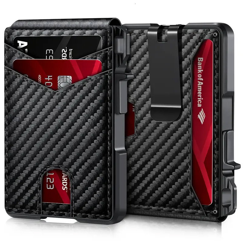 Free Shipping Designer Bag Hot-selling Automatic RFID Card Holder Metal Wallet Men's High-end Foldable Leather Carbon Fiber Card Case Business Af