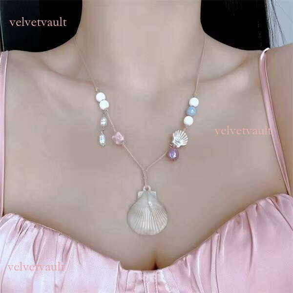 Bohemian Style Ceramic Shell Pendant Pearl Charm Women Girls Summer Beach Creative Y2K Fashion Necklace Jewelry
