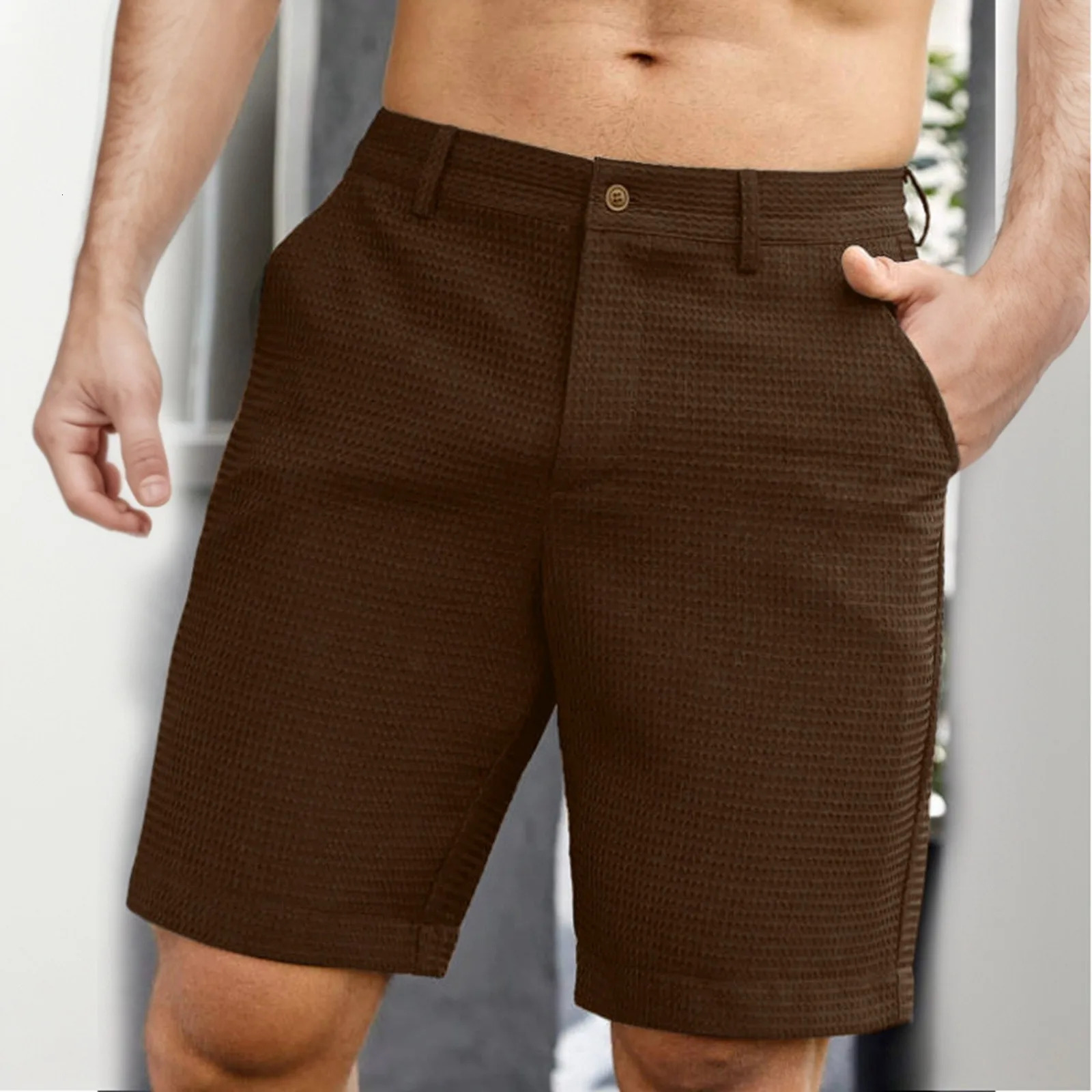 Mens Summer Quarter Pants Solid Color Casual Dress Pants Medium Pants Small Plaid Comfortable Fitness Basketball Sports Shorts 250605