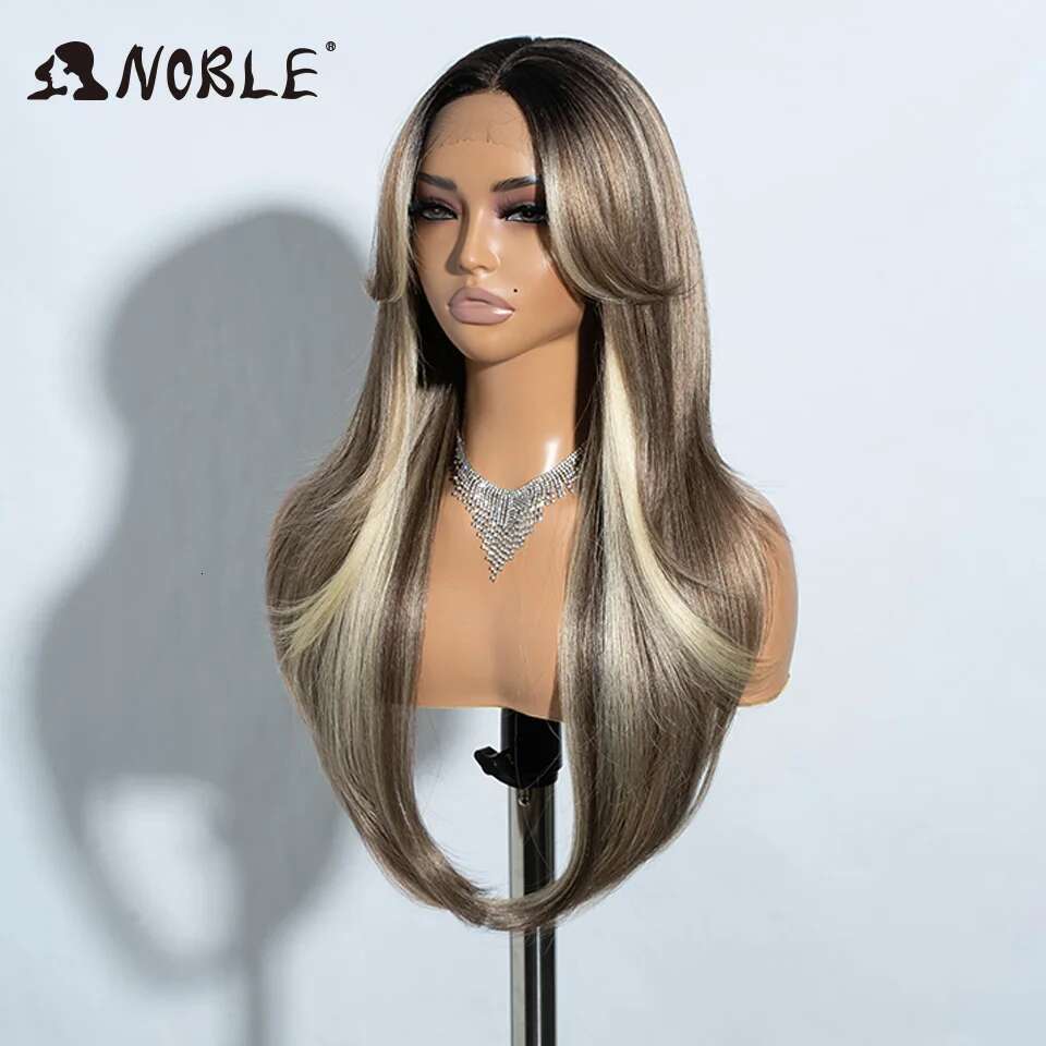 NAMM Noble Synthetic Front 26" Straight Ombre lace Cosplay Part Blonde Wigs For Women synthetic Lace Wig