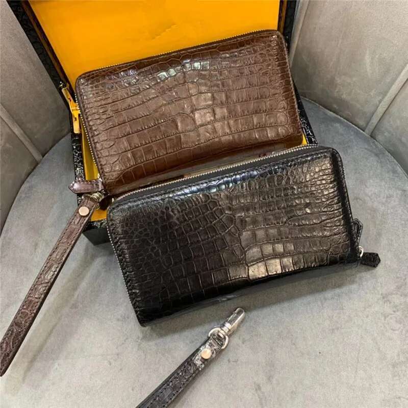 Authentic Crocodile Skin Businessmen Long Organizer Wallet Wristlets Clutch Bag Genuine Real Alligator Leather Male Card Purse