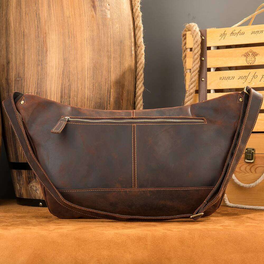 WESTAL Crazy Horse Leather Chest For Men Large Capacity Fanny Waist Packs Hip Bag Sling Side Pouch Outdoors Sports Riding