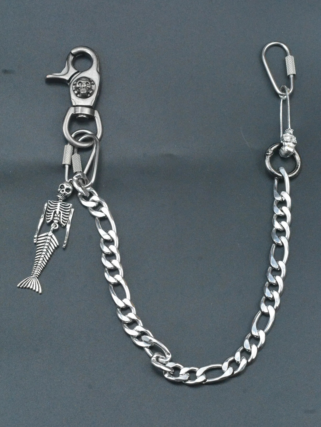 Punk 12 inch Short Gunmetal biker Jeans Wallet Belt mermaid Chain Keychain pirate Skull Snap Hoop screw carabiner EDC gift 250530