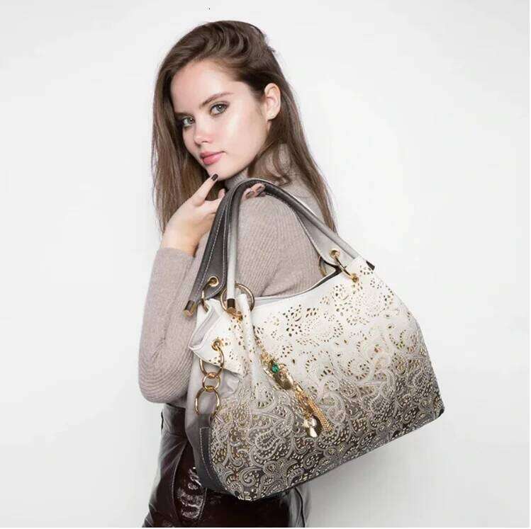 OLOEY YLWHJJ Brand Women's bolsa de dama feminina handbags gray hollow out ombre bags ladies szare torebki damskie hobo lace bag