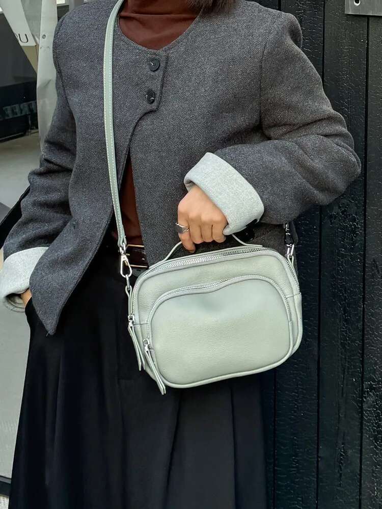 100% Genuine Leather Handle Crossbody Bag Women Shoulder 2025 Handbags Designer Purses Female Solid Color Small Bags