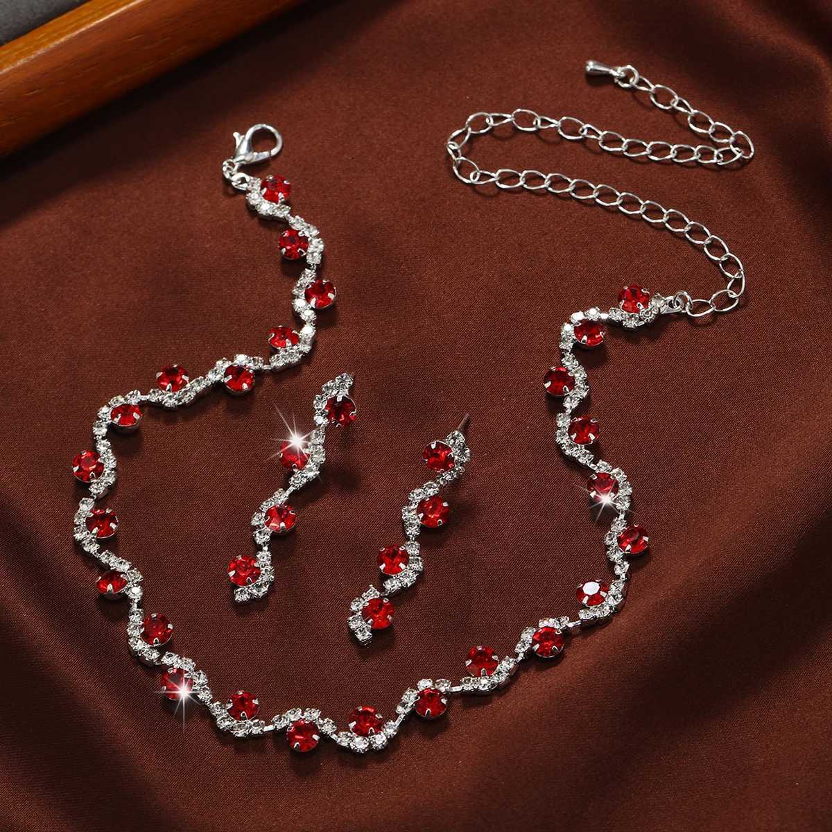 3 PCS Hot Selling Autumn and Winter Exquisite Colorful Rhinestone Necklace Earring Set Simple and Versatile Collar Chain Neckcha Z250607