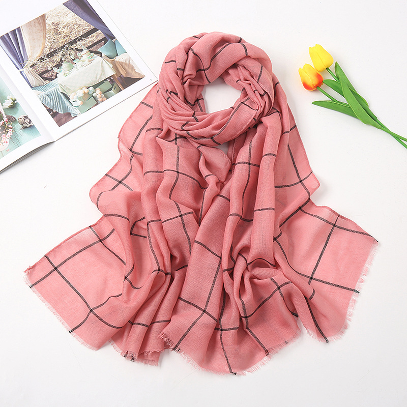 K959 European and American style autumn and winter cotton and linen plaid striped scarf Cross-border new checkered cotton spot wholesale