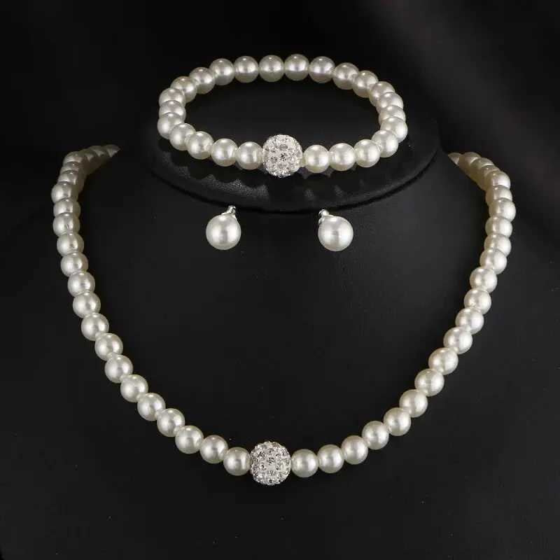 3 PCS Set Imitation Pearl Necklace Earring Stud Set Fireball Pearl Beaded Women Luxury Bridal Party Jewelry Set Z250607